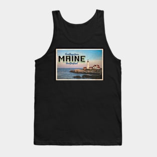 Greetings from Maine - Vintage Travel Postcard Design Tank Top